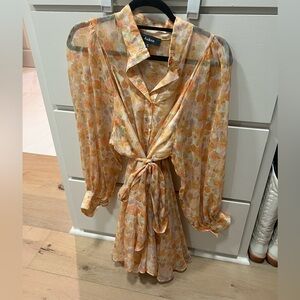 Aakaa Orange Floral Long Sleeve Dress